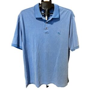 Tommy Bahama Shirt Mens XL Blue‎ Polo Short Sleeve Beach Casual Chevron
